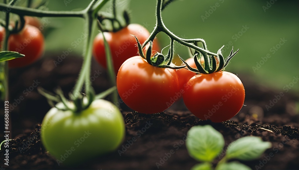 Fresh tomatoes: Growing directly from the bush in a garden