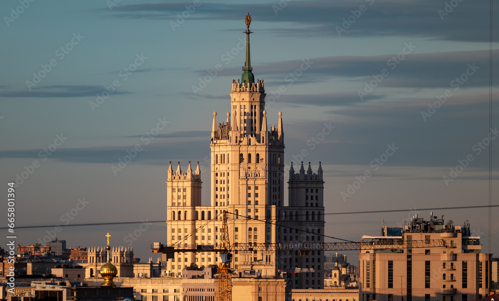 April 21, 2023, Moscow, Russia. View of the Stalin high-rise on the Kotelnicheskaya embankment in the Russian capital.