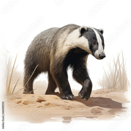 Realistic Badger in Nature , Medieval Fantasy RPG Illustration