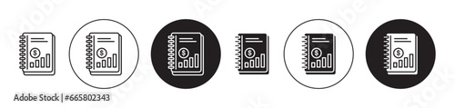 Ledger icon set. accounting general vector symbol. payment distributed book sign in black filled and outlined style.