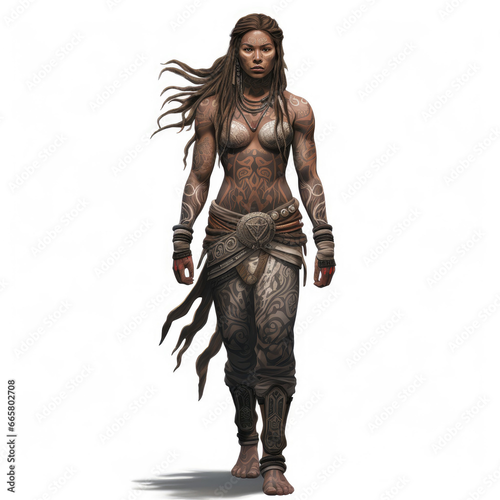 Realistic Tribal Warrior in Motion
 , Medieval Fantasy RPG Illustration