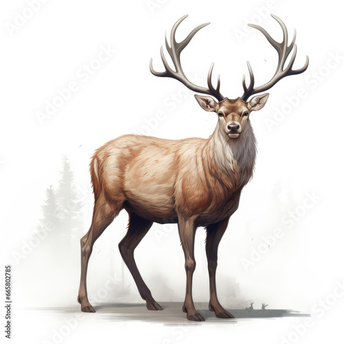 Graceful Deer on White Background.  , Medieval Fantasy RPG Illustration © Dolgren