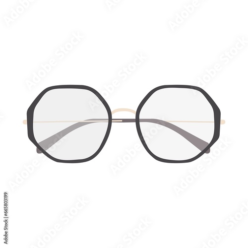 Glasses isolated on white background. Seven angle frame glasses. Black frame eyeglasses. Eyeglasses icon. 