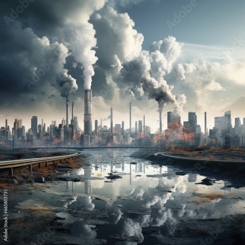 Pollution is very worrying and air pollution from factory funnels which produces carbon dioxide, good to use for wallpaper, blogs, business, environmentalists, health etc. Generative Ai images