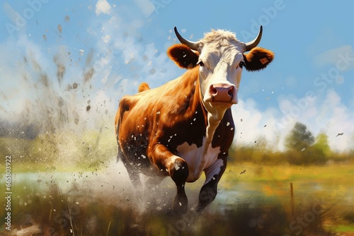 Playful bovine - digital artwork. Generative AI photo
