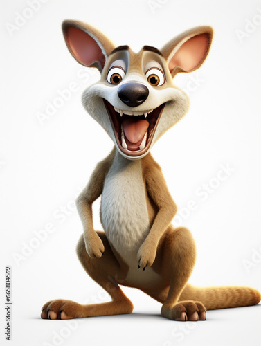 A 3D Cartoon Kangaroo Laughing and Happy on a Solid Background