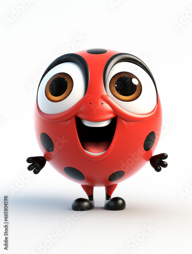 A 3D Cartoon Ladybug Laughing and Happy on a Solid Background