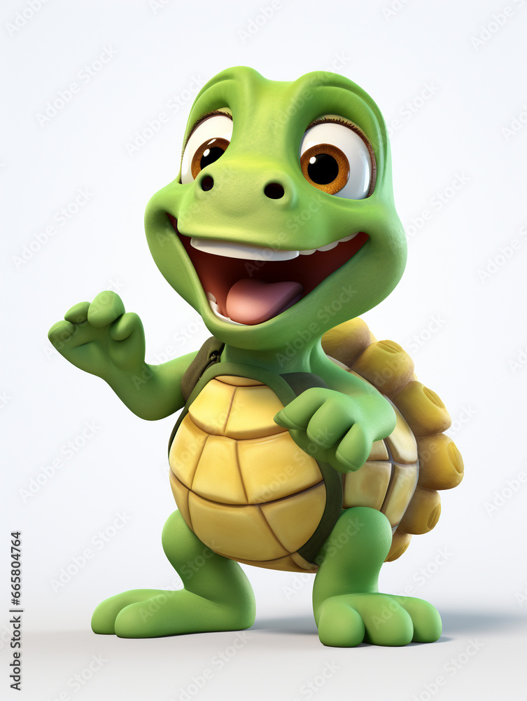 Fototapeta premium A 3D Cartoon Turtle Laughing and Happy on a Solid Background