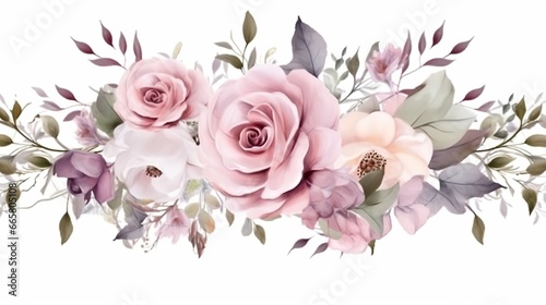 Free photo set of flower arrangements flower maroon green leaves and gold floral illustration for wedding card © jongaNU