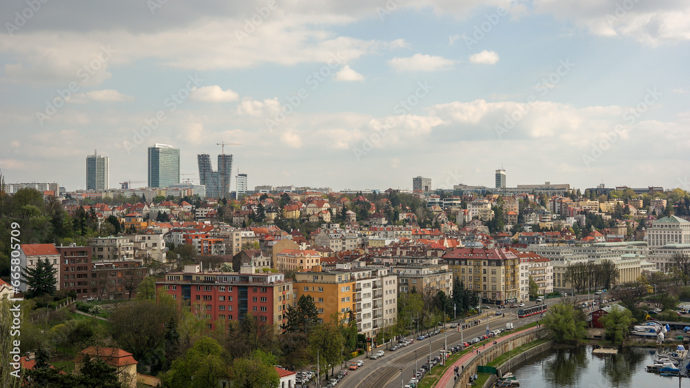 The scenery of Pankrac, a modern district with skyscrapers in Prague, Czech Republic