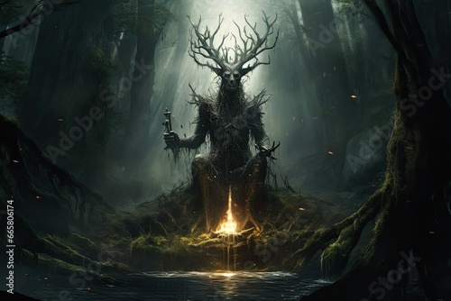Mystical forest and sacrifice to the gods photo