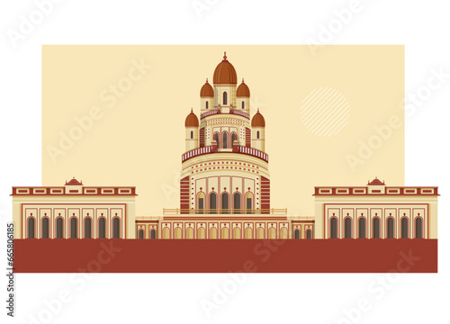Kolkata City - Dakshineswar Kali Temple -  Icon Illustration
