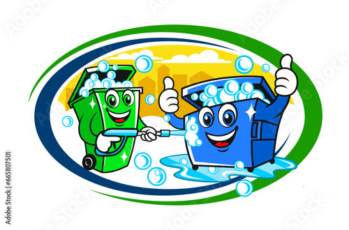 Trash can bin cleaning logo