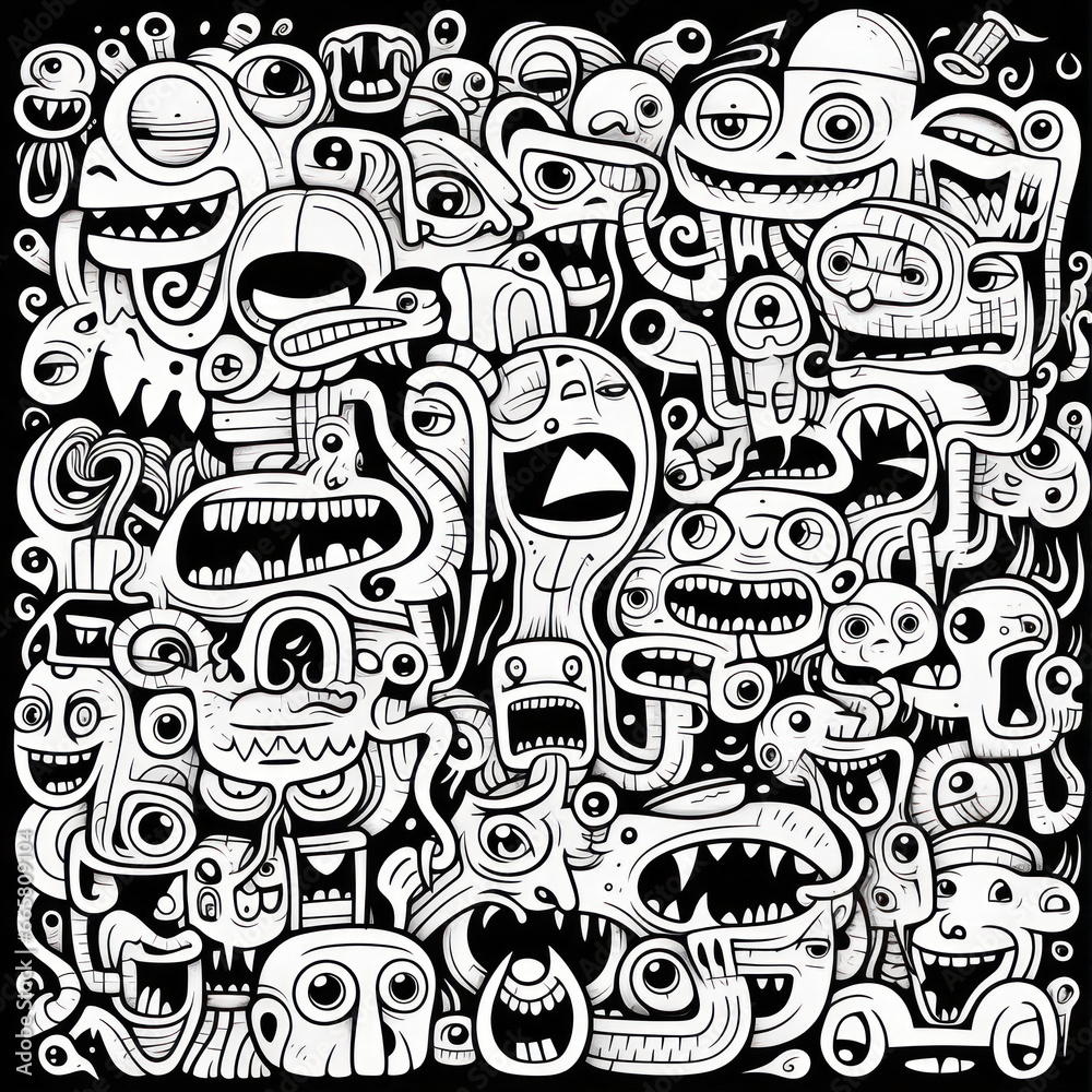 Cartoon doodles hand drawn monsters