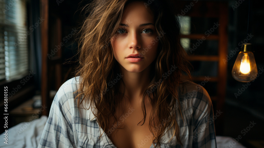 portrait of young beautiful woman in the morning.