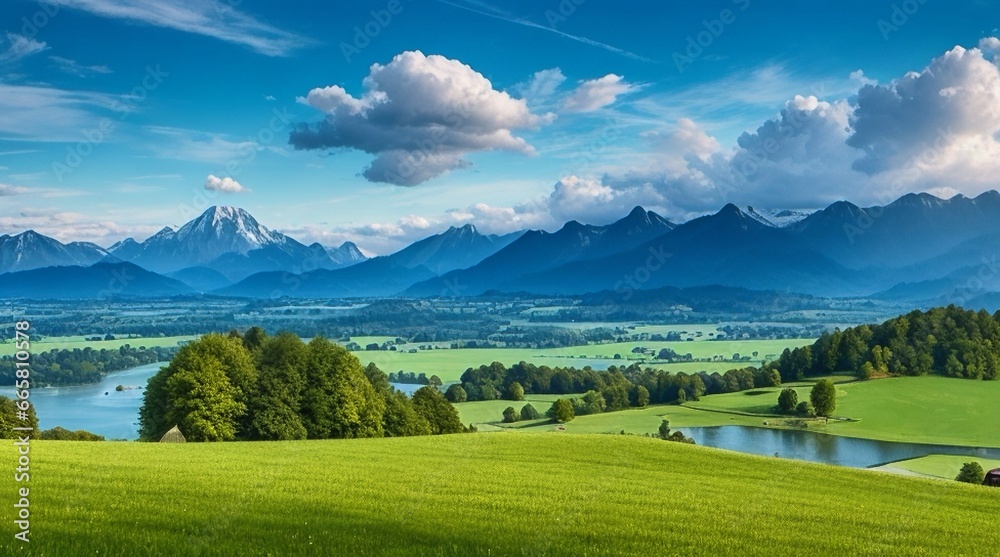 Obraz premium A Chiemsee landscape with a vibrant sky