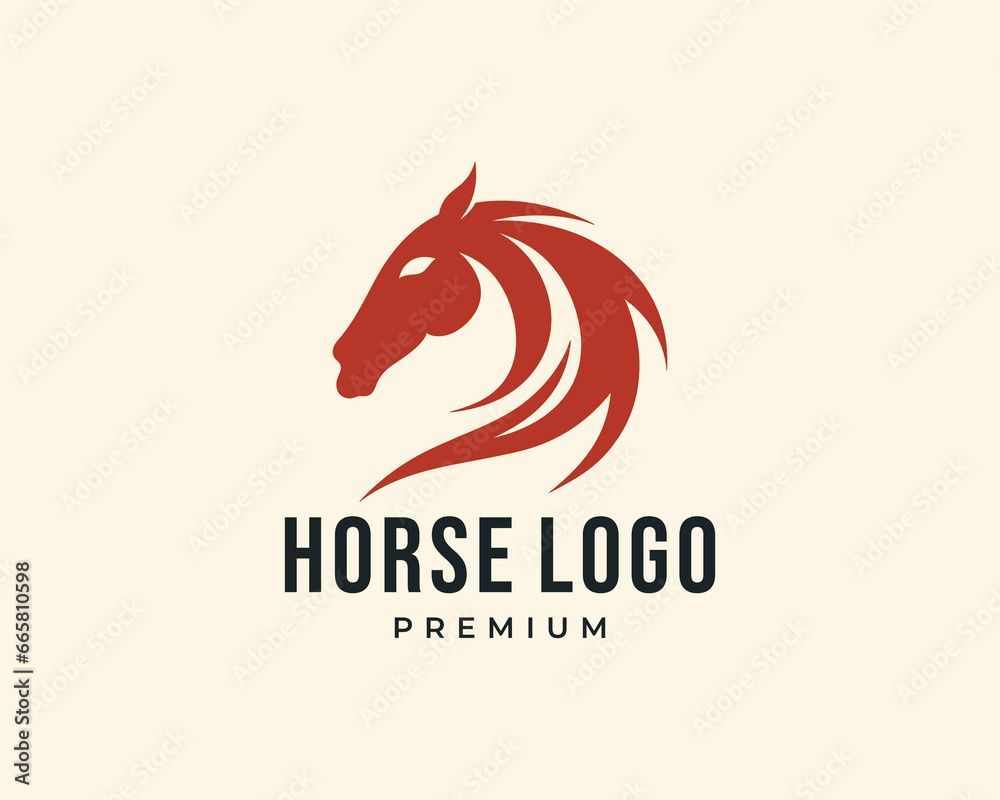 luxury red horse head logo design template