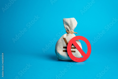 Canvas Print Yen and Yuan money bag and red prohibition symbol