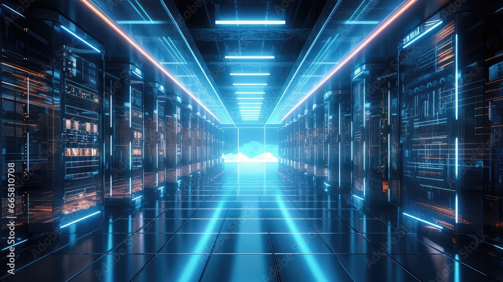 The interior of a modern server room - generative ai The interior of a modern server room - generative ai