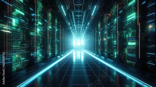The interior of a modern server room - generative ai