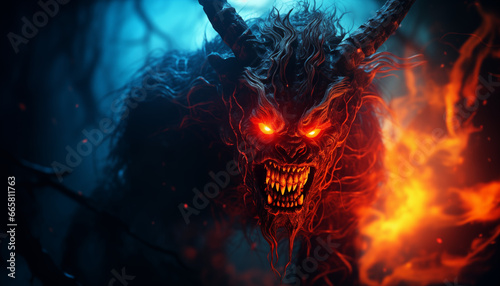 Scary Demon Halloween Character in Spooky Halloween Landscape