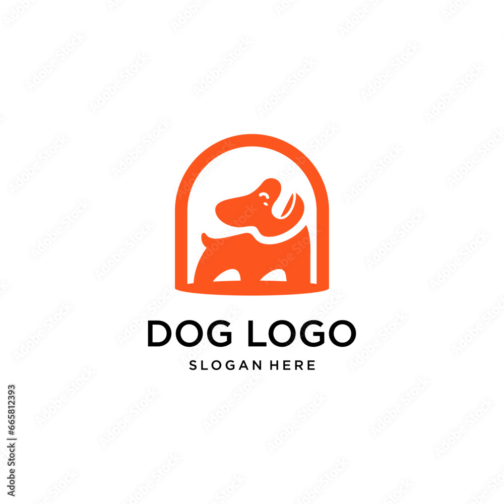 red dog with door logo design template