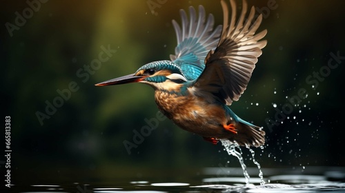 Female Kingfisher emerging from the water after an unsuccessful dive to grab a fish. 
