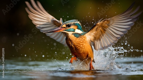 Female Kingfisher emerging from the water after an unsuccessful dive to grab a fish.  © Ahtesham