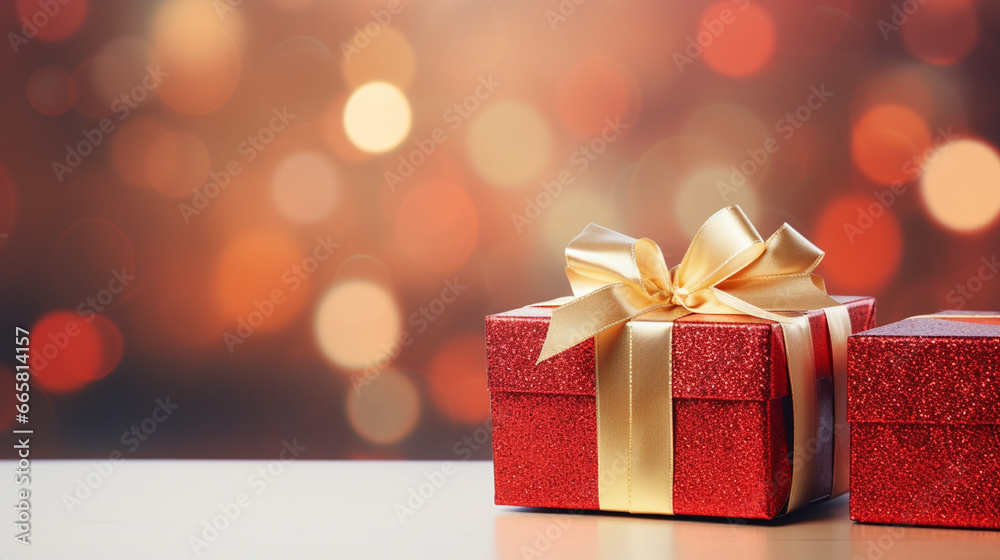 3d realistic red gift boxes with gift bow with gold ribbon. Generative AI 3d realistic red gift boxes with gift bow with gold ribbon. Generative AI