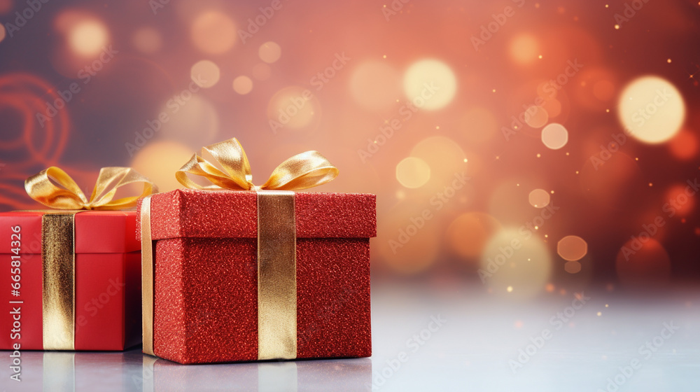 3d realistic red gift boxes with gift bow with gold ribbon. Generative AI 3d realistic red gift boxes with gift bow with gold ribbon. Generative AI