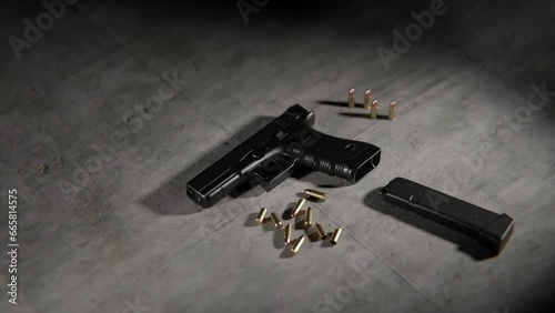 Handgun on the floor in a 3D animation
