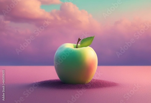 AI generated illustration of a ripe apple at pink sunset