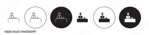 Concierge thin line icon set. guest hospitality desk vector symbol. hotel reception counter sign in black and white color