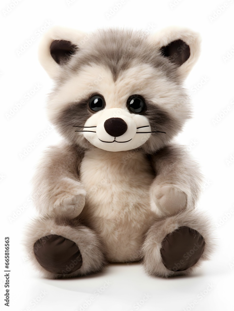 Naklejka premium AI generated illustration of a cute fluffy racoon toy isolated on the white background