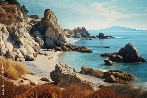 Picturesque rocks on the seashore Nature Seascape with Exotic Boulders