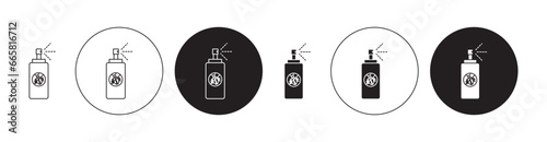 Insecticide thin line icon set. disinfection spray vector symbol. pesticide control aerosol sign. bug pest spray thin line icon in black and white color