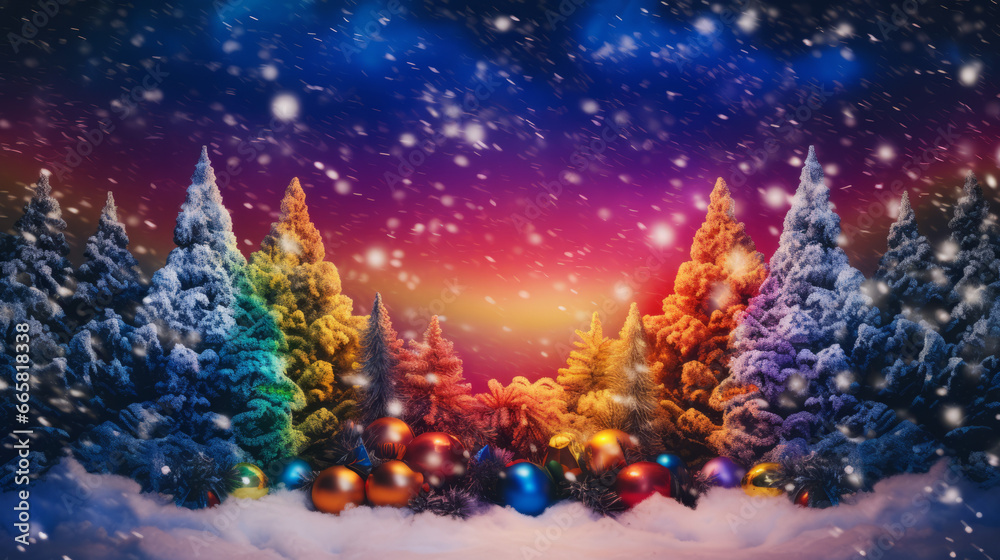 Christmas trees in rainbow colors, generated with ai.