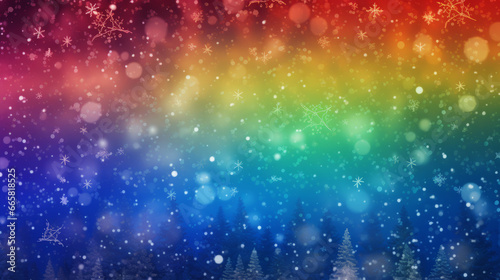 Snowy landscape in rainbow colors. Generated with ai.