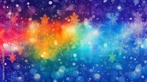 Snowy landscape in rainbow colors. Generated with ai.