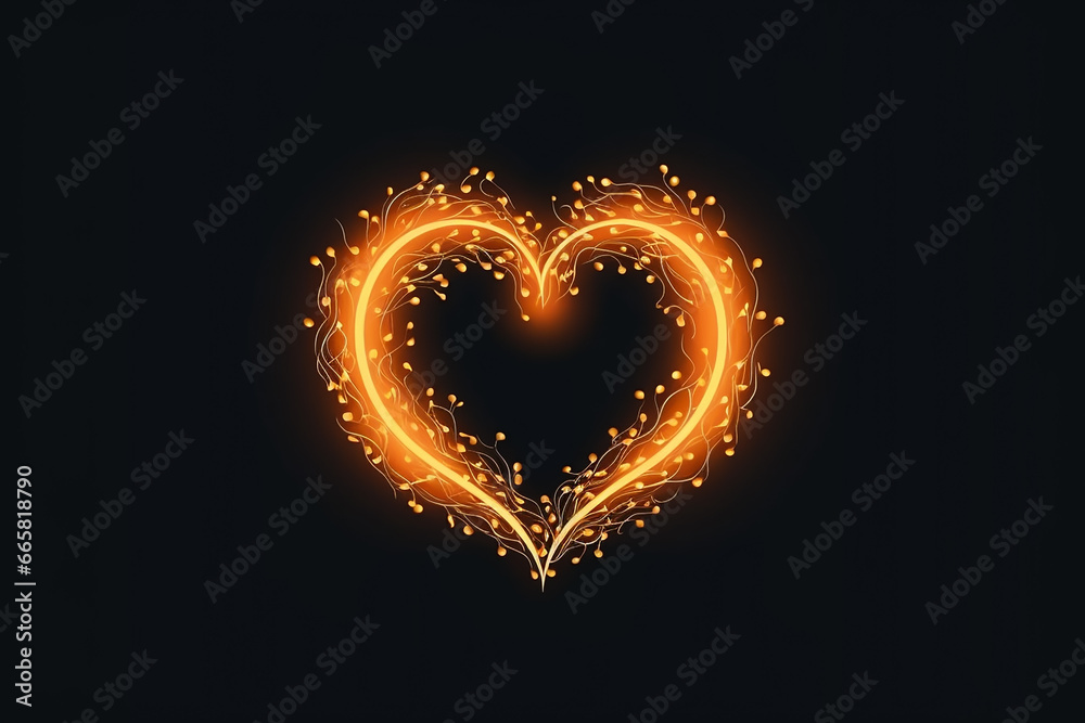 Burning neon heart black background Burning neon heart black background
