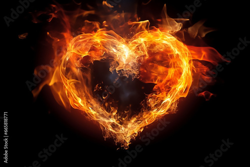 Burning neon heart black background