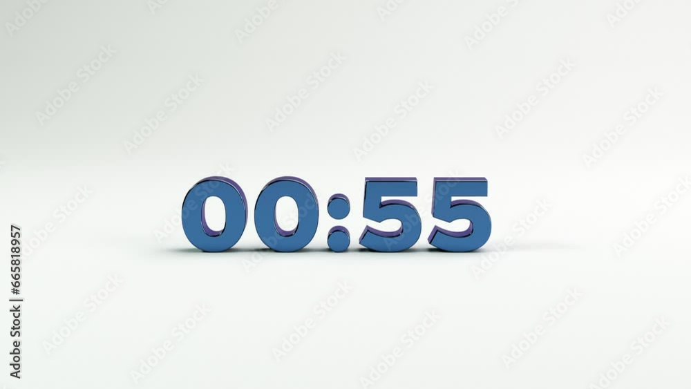 60 Seconds countdown. Minimal 3D blue numbers on a white wall. 1 minute countdown. Simple digital countdown clock timer in one minute or 60 seconds to zero second. For presentation, intros, quiz 60 Seconds countdown. Minimal 3D blue numbers on a white wall. 1 minute countdown. Simple digital countdown clock timer in one minute or 60 seconds to zero second. For presentation, intros, quiz