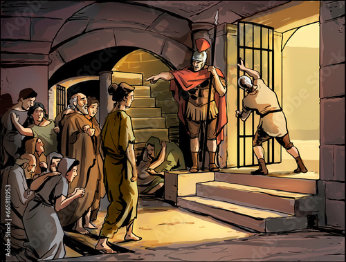 Illustration about prisoners in the Roman circus. Slaves and Christians sacrificed in Roman coliseum