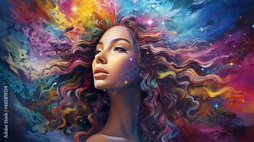 Woman in rainbow galaxy  generated with ai