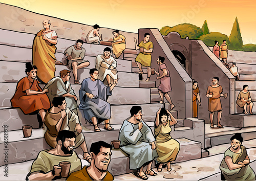 Photography People illustration in the stands of the Roman amphitheatre