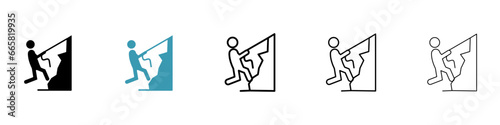 Rappelling vector thin line icon set. rock climber climbing vector symbol for web ui designs photo
