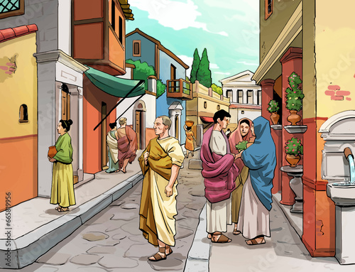 Illustration of people in ancient rome. Daily life
