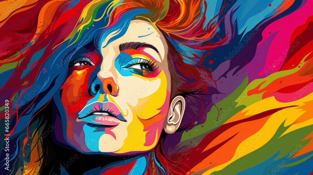 Colorful portrait art in rainbow world, generated with ai