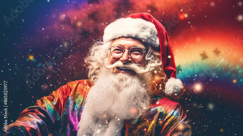 Smiling Santa Claus with rainbow colors. Generated with ai. © Andreas