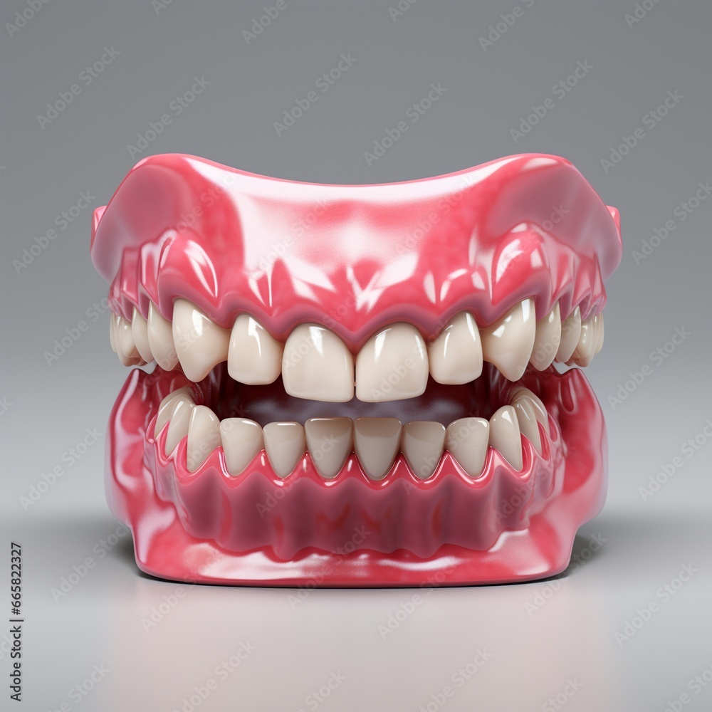 Obraz premium Realistic Dentures on a Gray Background